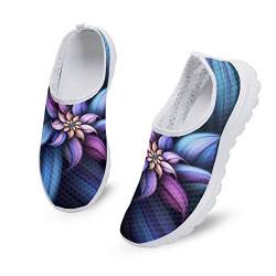 Kuiaobaty Frauen Slip on Mesh Flache Turnschuhe Krankenschwester Blume Schwein Totenkopf Boho Streifen Bär Atmungsaktiv Walking Sport Sneakers Leichte Freizeitschuhe, Abstrakte Blume, 37 EU von Kuiaobaty