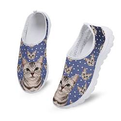 Kuiaobaty Frauen Slip-on Turnschuhe Mesh Flache Schuhe Sport Turnschuhe Frauen Laufschuhe Workout Schuhe Atmungsaktiv, Kawaii Katze Polka Dot, 39 EU von Kuiaobaty