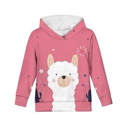 Kuiaobaty Girls Cute Pink Hoodies Lama Alpaca Print Kapuzenpullover, Langarm-Sweatshirts von Kuiaobaty