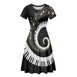 Kuiaobaty Korallen-Textur, Damen-Jersey-Kleid, Totenkopf, tägliche Outfits, Wickel-T-Shirt-Kleid, Musiknoten, Damen-Midikleid für Party, Arbeit, Klaviermusiknoten, Small von Kuiaobaty