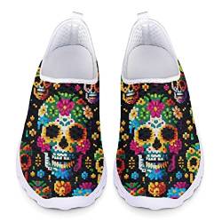 Kuiaobaty Lässige Mesh Turnschuhe Frauen Mode Turnschuhe Komfort Laufschuhe Atmungsaktive Walking Tennis Schuh Slip-on Schuh, Sugar Skulls, 36 EU von Kuiaobaty