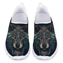 Kuiaobaty Lässige Mesh Turnschuhe Frauen Mode Turnschuhe Komfort Laufschuhe Atmungsaktive Walking Tennis Schuh Slip-on Schuh, Tribal Wolf, 36 EU von Kuiaobaty