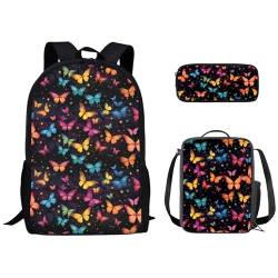 Kuiaobaty Schulranzen-Set für Jungen und Mädchen, Rucksack mit Lunch-Tasche, lebendige Tiere, Schultasche, leichte Büchertasche mit Federmäppchen, Schmetterling von Kuiaobaty