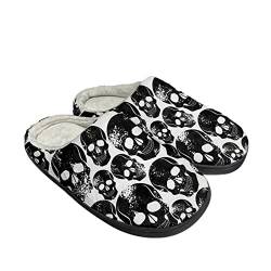 Kuiaobaty Tierblumen-Hausschuhe für Damen, Panda, Mops, Katze, Schmetterling, warme Hausschuhe, rutschfeste, weiche Sohle, Hausschuhe, Gothic Totenkopf schwarz, 39.5/40 EU von Kuiaobaty