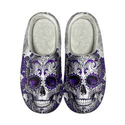 Kuiaobaty Vivid Animals Winter-Hausschuhe für Damen und Herren, flauschige Hausschuhe, Neuheit Pfoten, Hundehausschuhe, rutschfeste Hausschuhe, Gothic Silber Totenkopf Floral, 40.5/41 EU von Kuiaobaty