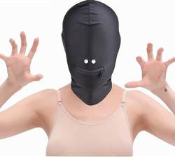 Kopfmaske Schwarz Mit Reißverschluss Mund Öffnung Rollenspiel Restraints Atmungsaktive Bondage Sex Spielzeug Maske BDSM Paar von KunBang