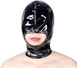 Latex Leder Kopf Haube Maske Mund Öffnung Sklave Bondage Zip-up Kopfbedeckung BDSM Cosplay Extreme Sex Spielzeug Fetisch(L) von KunBang
