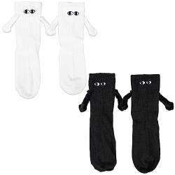 2 Pairs Funny Magnetic Couple Socks, Novelty Hand in Hand Friendship Socks, Big Eyes Magnet Socks for Lovers Friends Sisters (Weiß+Schwarz) von Kunoli