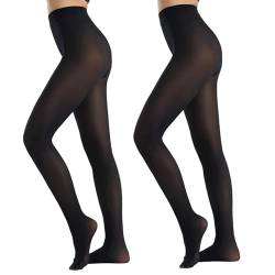 Kunoli 2 Paar 80 DEN Warme Strumpfhose Damen, Elastisch Microfaser Strumpfhose Damen Schwarz, Matte Optik Blickdichte Strumpfhose (DE/NL/SE/PL, Alphanumerisch, M, Regular, Regular, Schwarz) von Kunoli