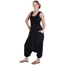 Kunst und Magie Hippie Latzhose Haremshose Hose PSY Goa 70er Overall, Farbe:Black/Schwarz, Größe:L von Kunst und Magie