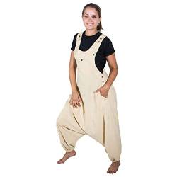 Kunst und Magie Hippie Latzhose Haremshose Hose Psy Goa 70er Overall, Größe:L, Farbe:Creme von Kunst und Magie