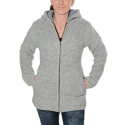 Kunst und Magie Klassische Damen Strickjacke Wolle Jacke mit Fleecefutter und Kapuze, Größe:XL, Farbe:Grau von Kunst und Magie