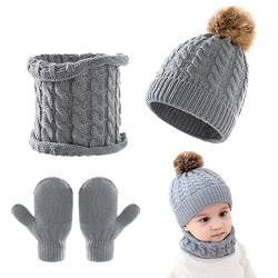 3-teiliges Baby-Beanie-Mütze Schal Handschuhe Strickmütze Winter warme Handschuhe Kleinkinder Halswärmer für Jungen und Mädchen 0–3 Jahre von Kunyeah