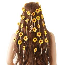 Blumen-Stirnband für Mädchen, Gänseblümchen, Quaste, Kopfschmuck, Bohemian-Haarband, Bandana, Party-Haarschmuck für Frauen (Gelb) von Kunyeah