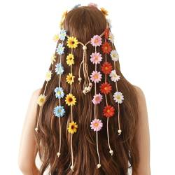 Blumenstirnband für Mädchen, Gänseblümchen, Quaste, Kopfschmuck, Bohemian-Haarband, Bandana, Party-Haarschmuck für Frauen (bunt) von Kunyeah
