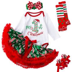 Kunyeah Baby Mädchen Erstes Weihnachtsoutfit Neugeborener Strampler Tutu Kleid Säuglingsweihnachtsrock mit Schuhen Stirnband Beinwärmer von Kunyeah