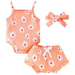 Kunyeah Baby Mädchen Sommer Kleidung Outfit Gänseblümchen ärmellos Strampler Floral Shorts mit Bogen Stirnband niedlich neugeborenen Overall von Kunyeah