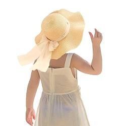 Kunyeah Kinder Mädchen Sommer Strohhut Faltbare Mütze mit breiter Krempe Sonnenblende Hüte Sonnenschutz Strandhüte Bowknot Floppy Cap (Rosa) von Kunyeah