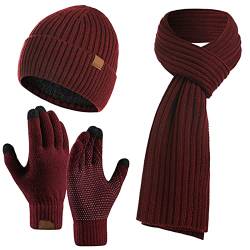 Mütze Schal Handschuhe Set Warm StrickmüTze Hut Lang Schal Touchscreen Handschuh Winter Accessoires für Herren Damen von Kunyeah