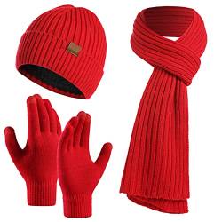 Mütze Schal Handschuhe Set Warm StrickmüTze Hut Lang Schal Touchscreen Handschuh Winter Accessoires für Herren Damen von Kunyeah