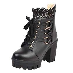 Party Schuhe Stiefeletten Reine Farbe Spitze Damen Hochhackige Wintermode Damenstiefel Kinder Schuhe von Kuokuo