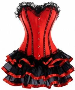 KUOSE Moulin Rouge Gothic Corsagenkleid Korsett Spitenrock Übergrößen S-6XL, Rot, EUR(34-36)M von Kuose