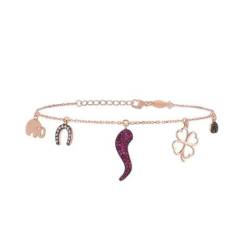 Kurshuni Armband aus Silber 925 (Gold Pink mit Anhänger Charm von Kurshuni