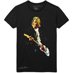 Kurt Cobain T Shirt Guitar Photo Colour Logo Nue offiziell Unisex Schwarz L von Kurt Cobain