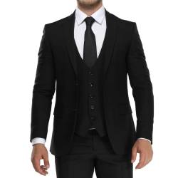 Kurt Suit Premium Herren Anzug Slim Fit 3-teilig mit Weste sportlicher edler Abendanzug für Business Hochzeit Smoking Herrenanzug Sakko Set (SCHWARZ 50) von Kurt Suit WIR ZIEHEN AN