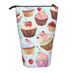 Cupcake Muster Drucken Bleistift Beutel Stehen Bis Bleistift Fall Durable Teleskop Stift Tasche Make-up Tasche Für Bürobedarf, Schwarz , Einheitsgröße von Kururi