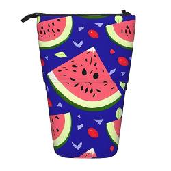 Früchte Wassermelone Druck Bleistift Beutel Stehen Up Bleistift Fall Dauerhafte Teleskop Stift Tasche Make-up Tasche Für Bürobedarf, Schwarz , Einheitsgröße von Kururi