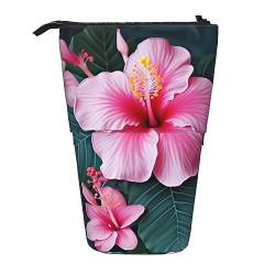 Hawaii Rosa Blume Druck Bleistift Beutel Stehen Bis Bleistift Fall Dauerhafte Teleskop Stift Tasche Make-up Tasche Für Bürobedarf, Schwarz , Einheitsgröße, Modern von Kururi