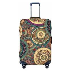 Kururi Ethnische Kreise Blumenmuster Druck Kofferabdeckung Personalisierte Reisegepäck Abdeckung Trolley Fall Abdeckung Reisegepäck Protector Abdeckung Geeignet Für Reisen Geschäftsreise, Schwarz , L von Kururi