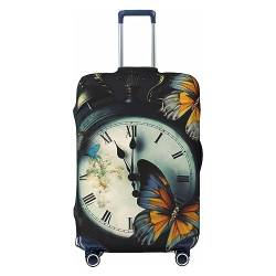 Kururi Kofferabdeckung mit Uhr-Schmetterlings-Druck, personalisiertes Reisegepäck-Abdeckung, Trolley-Koffer, Reisegepäckschutz, geeignet für Reisen, Geschäftsreisen, 45,7 - 81,3 cm, Schwarz , L von Kururi