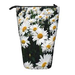 Wild White Daisies Print Pencil Pouch Stand Up Pencil Case Durable Telescopic Pen Bag Makeup Bag for Office Supplies, Schwarz , Einheitsgröße, Kulturbeutel von Kururi