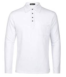 Herren Longsleeve Poloshirt Male Langarmshirt, 100% Baumwolle bequem und Atmungsaktiv Men's Shirt Polohemd EU Größen 3XL Weiß von Kuson