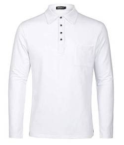 Herren Longsleeve Poloshirt Male Langarmshirt, 100% Baumwolle bequem und Atmungsaktiv Men's Shirt Polohemd EU Größen S Weiß von Kuson