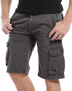 Kuson Herren Cargo Hosen Kurz Freizeithose Chino Slim Stoffhose Arbeit Baumwolle Grau 31 von Kuson