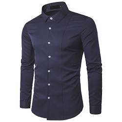 Kuson Herren Langarm Hemd einfarbig klassisch Hemden Business slim, Marineblau, Gr. M von Kuson
