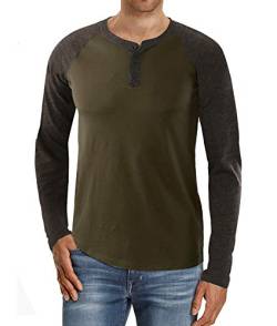 Kuson Herren Langarmshirt Henley Shirt Long Sleeve Shirt Men mit O-Ausschnitt Armee Grün L von Kuson