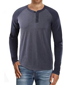 Kuson Herren Langarmshirt Henley Shirt Long Sleeve Shirt Men mit O-Ausschnitt Grau Blau M von Kuson