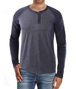 Kuson Herren Langarmshirt Henley Shirt Long Sleeve Shirt Men mit O-Ausschnitt Grau Blau S von Kuson