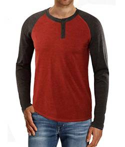 Kuson Herren Langarmshirt Henley Shirt Long Sleeve Shirt Men mit O-Ausschnitt Rot XL von Kuson