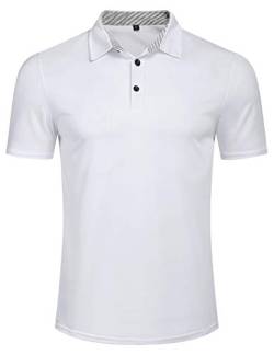 Kuson Herren Poloshirt Kurzarm Men's Polo Shirt mit Patchwork, XXL, Weiß von Kuson