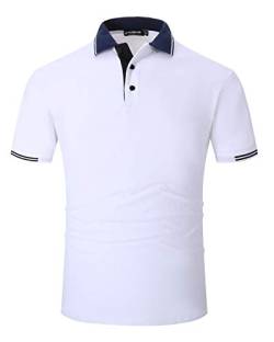 Kuson Herren Poloshirt Kurzarm Polo Shirts Polohemden Basic Shirt mit Kontraststreifen Weiß L von Kuson
