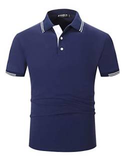 Kuson Herren Poloshirt Kurzarm Polo Shirts Polohemden mit Streifen, Navy Blau, 3XL von Kuson