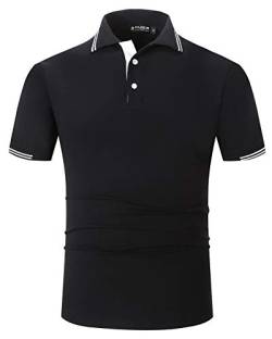 Kuson Herren Poloshirt Kurzarm Polo Shirts Polohemden mit Streifen, Schwarz, 3XL von Kuson