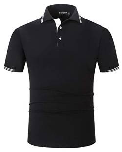 Kuson Herren Poloshirt Kurzarm Polo Shirts Polohemden mit Streifen, Schwarz, XL von Kuson