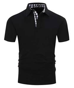 Kuson Herren Poloshirt Kurzarm Sommer T-Shirt Men's Polo Shirt Baumwolle mit Kariert Polokragen Schwarz M von Kuson