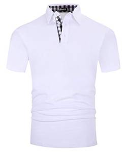 Kuson Herren Poloshirt Kurzarm Sommer T-Shirt Men's Polo Shirt Baumwolle mit Kariert Polokragen Weiß 3XL von Kuson